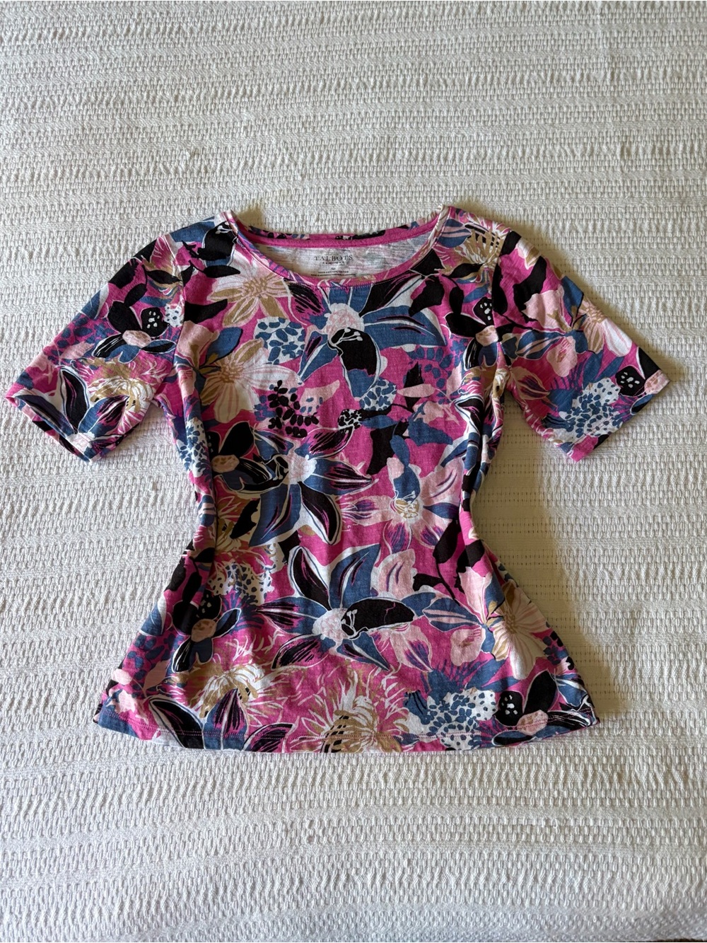 Talbots Multi-Color Abstract Tropical Floral Short Sleeve Tee Shirt - Size Small